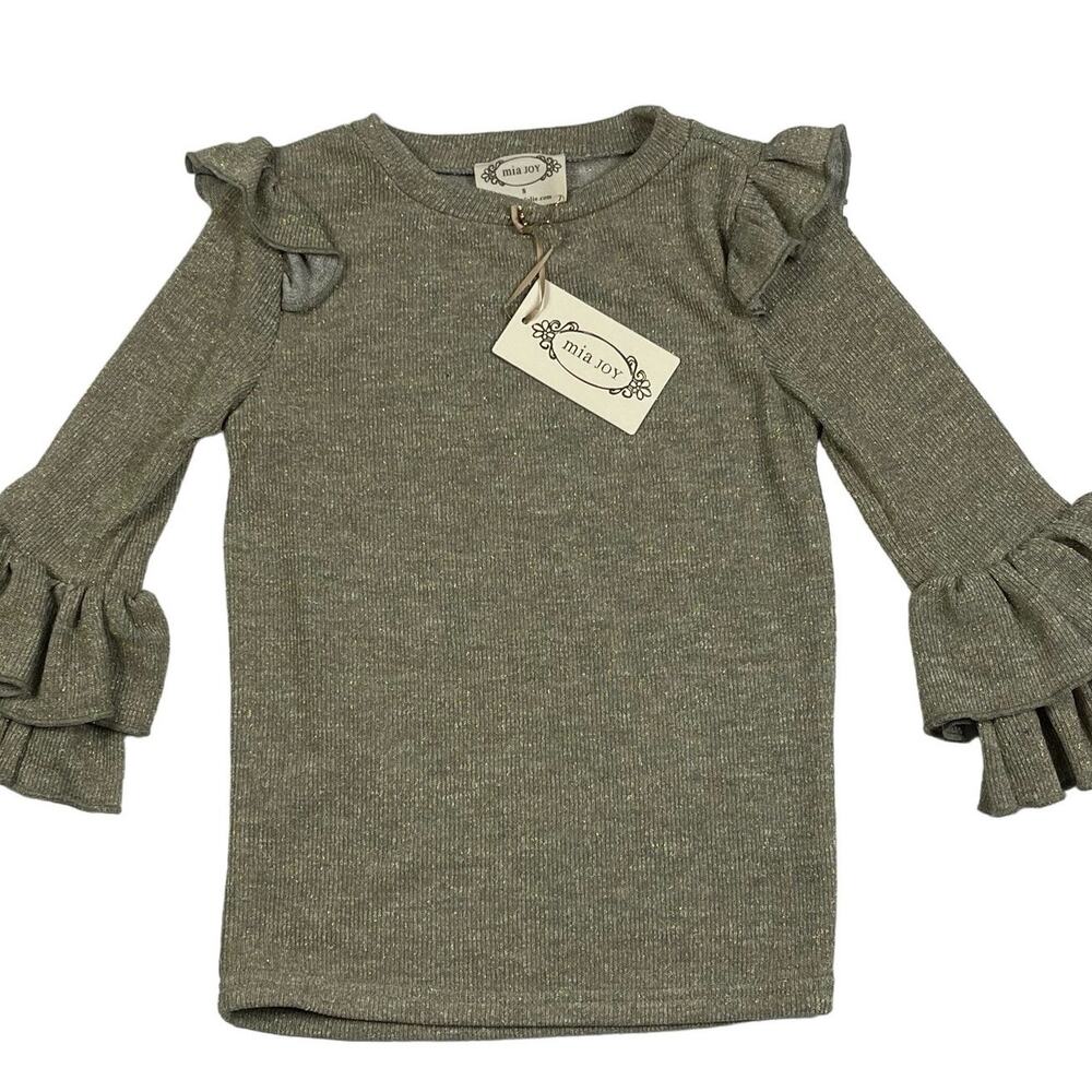 Mia Joy Girls Metallic Ruffle Bell Sleeve Holiday Top Size 8 NWT